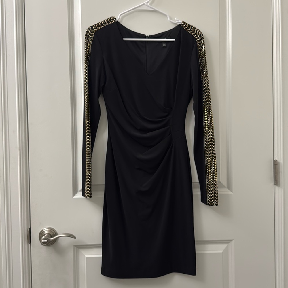 Guess Black Bodycon Dress with Gold Studded Sleeves